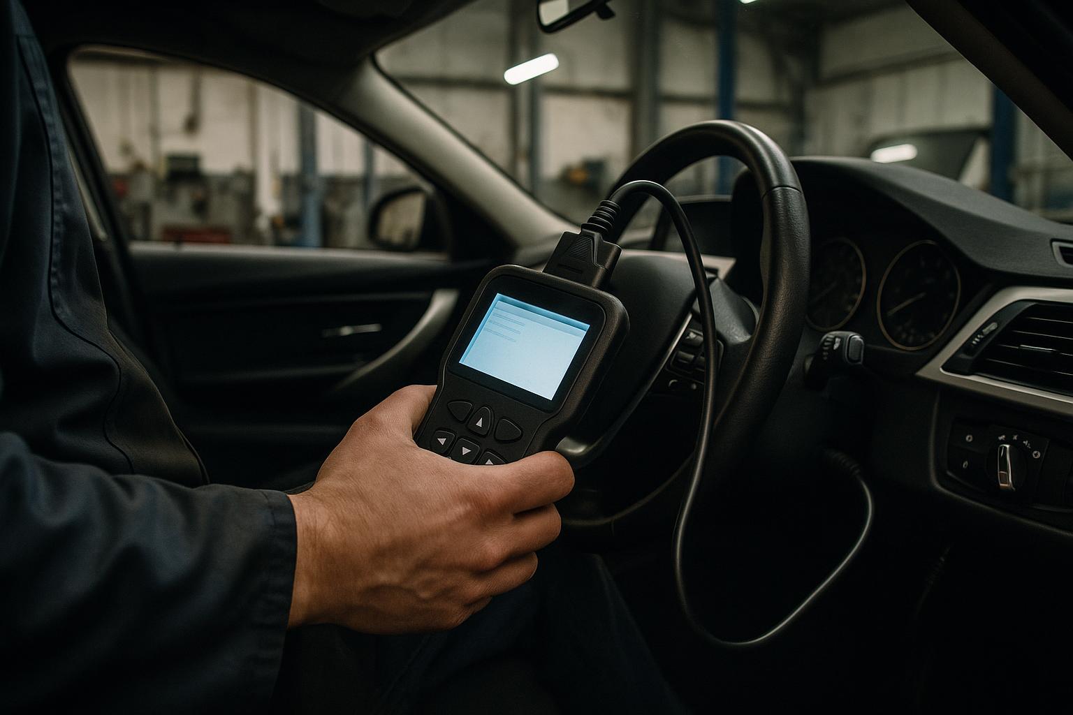 Diagnostic scanner plugged into a car's dashboard port
